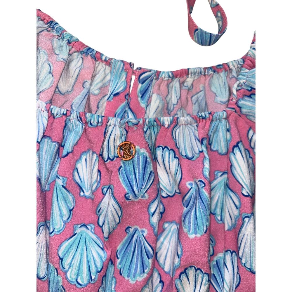 Simply Southern XL Shell Print Dress Pink Blue Puff Sleeve Tie Back Coastal - Picture 6 of 6